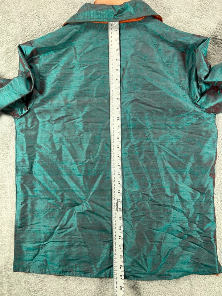 Chaqueta Shantung 100 % seda TravelSmith de colección para mujer verde azulado medio óxido reversible Foto 3 de 4