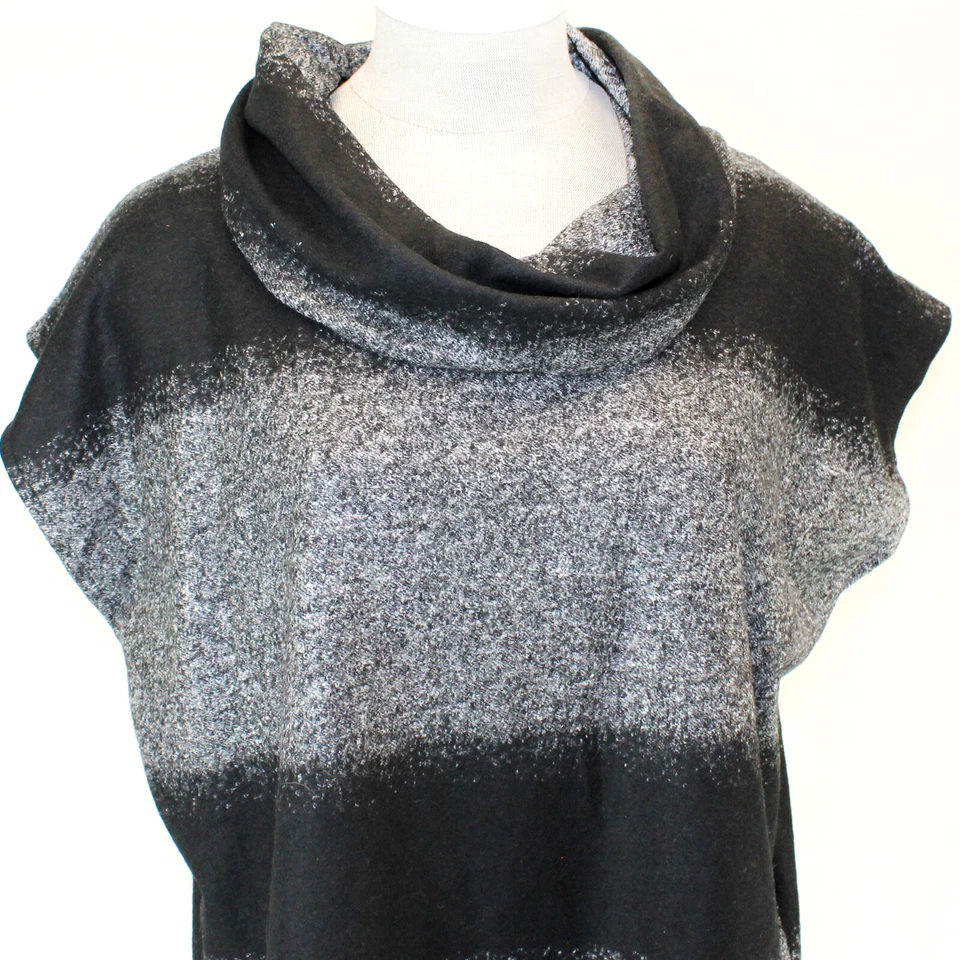 Poncho Suéter Bryn Walker Lagenlook Capucha Lana Blnd Blanco y Negro Ombre XL se adapta a 1X Foto 3 de 4