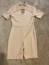 Pretty Little Thing Tunic T-Shirt Dress Romper Womens 12 Beige Ribbed Knit