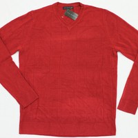 Via Europa Men's lava Red Windowpane Acrylic V-neck Sweater (m) $60 Via Europa Men's lava Red Windowpane Acrylic V-neck Sweater (m) $60