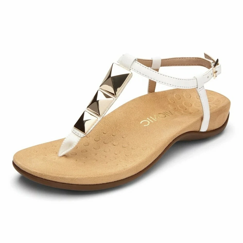 NEW VIONIC NALA RRP £70 ORTHOTIC WHITE LEATHER T STRAP SANDALS WIDE FIT LADIES