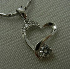 Shiny Silver Tone Open Heart Pendant w/ CZ Stones Chain Necklace - 19" Length