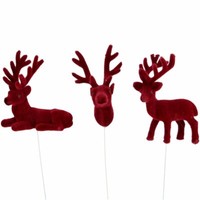 Kunststoff Hirsch Tasko Zum Stecken, 3 Motive, Beflockt Rot