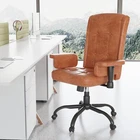 PU Swivel Home Office Chair Computer Task Armrest Chair Height Adjustable, Brown
