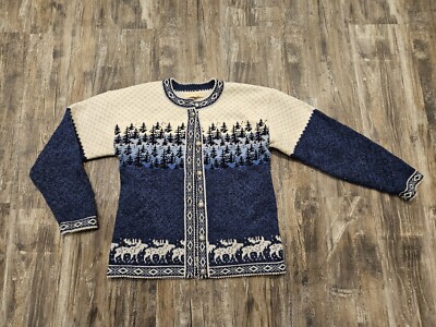 Women's Baltic Inspirations Cardigan Sweater Moose Elk Forest Size Small