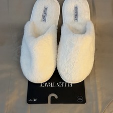 Ellen Tracy Women  s White Faux Fur Slip-On Slippers Round Toe Size 8