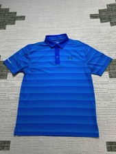 Under Armour Performance Polo Shirt Mens Medium Blue Stretch Heatgear Loose Fit