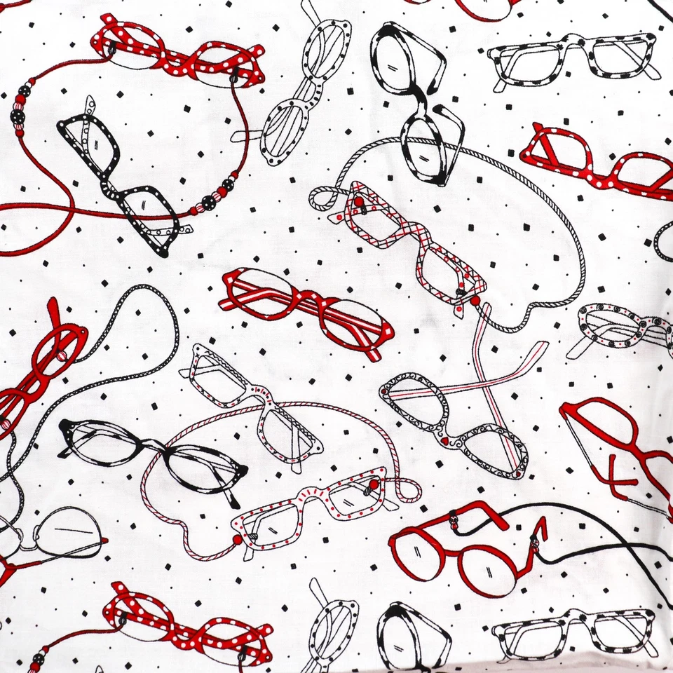 Reading Glasses Cotton Fabric BTHY Half Yard Quilting Cotton Eyeglasses Red New - Image 3 of 4