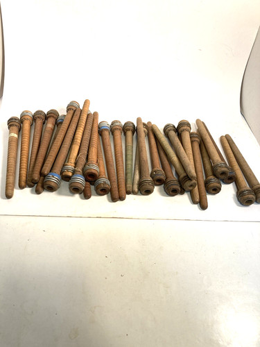 Wood Bobbins Quills Reclaimed Industrial 7 3/8"and 8" WTH STAPLES, lot of 30