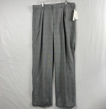 Perry Ellis Dress Pants 38x34 Classic Pleated Cuffed Trousers Plaid Gray NEW