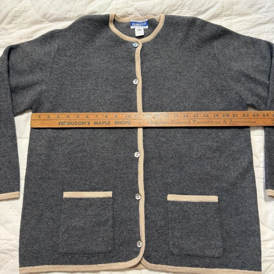 Cárdigan Suéter Vintage Años 90 Y2K Pendleton Lana Talla XL Para Mujer Gris Tostado Bolsillos Foto 3 de 4