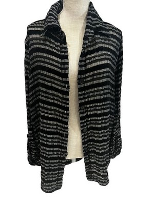 Moonlight Womens Black & Silver Striped Crinkle Button-Up Blouse XL
