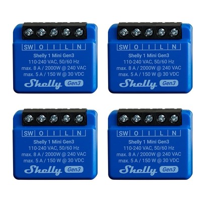 Shelly 1 Mini Gen 3 | 4er Pack | WiFi & Bluetooth Smart Switch Relais 1