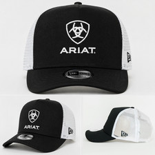 Ariat Logo Embroidered Hat Black/White Trucker Mesh Cap Adjustable