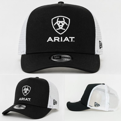 Ariat Logo Embroidered Hat Black/White Trucker Mesh Cap Adjustable