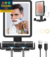 Fogless Shower Mirror with LED, Digital Clock, and Touch Screen Lighting