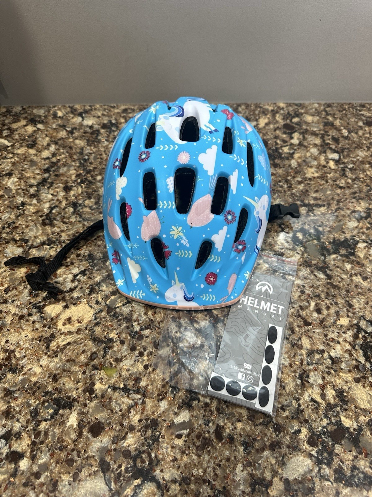 Outdoor Master Toddler Adjustable Bike Helmet- Blue unicorn-