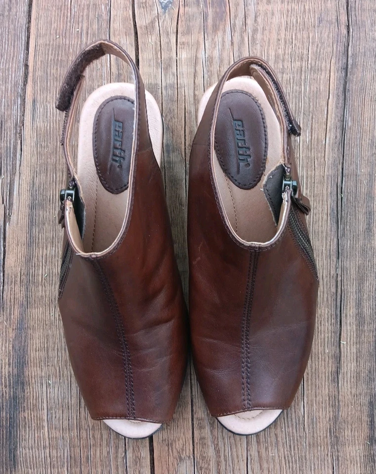 Botines Marrón Tierra Kristy Cuero Peep Toe Sandalias con Cordones Cremallera Trasera Talla 7.5 Foto 4 de 4