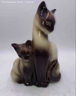 Howard Kron Brown Cream Ceramic Knob Control Electric Portable Cat Lamp