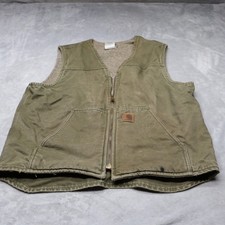 Carhartt Vest Men Large Green Sandstone Rugged Sherpa Lined Duck Canvas Work V26