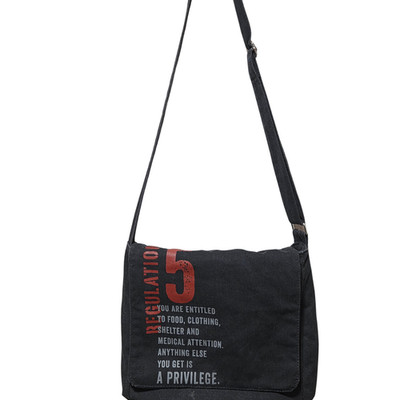 Alcatraz Island Regulation 5 Messenger Shoulder Bag   Black Canvas Travel Bag