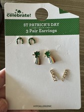 NWT St. Patrick's Day 3 Trio Set Horseshoe Lucky Rainbow Earrings Hypoallergenic
