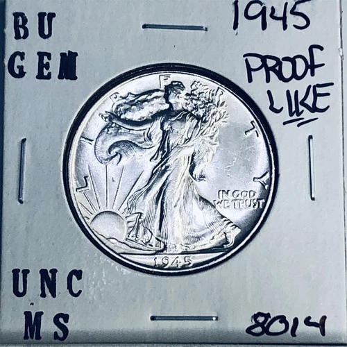 1945 BU GEM LIBERTY WALKING SILVER HALF UNC MS+++ U.S. MINT RARE COIN 8014