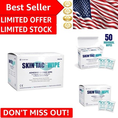 50 Count Skin Tac Hypoallergenic Adhesive Prep Wipes - Latex-Free & Portable