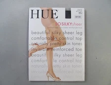 HUE So Silky Sheer Control Top Pantyhose Invisible Reinforced Toe Size 4 Black