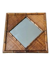 Vintage Square Bamboo And Wicker Rattan Mirro...