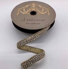 D Stevens Gold Crystal Jeweled Wired Luxe Ribbon 3/4  x 5 Yds Christmas 05-1903