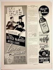 1942 Marlene Dietrich Movie Ad Cobbs Creek Whisky Sunsweet Prune Juice Page