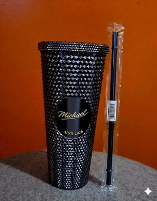 Michael Jackson Tumbler Cup Black Studded Rhinestone Cold Cup MJ Movie Fan Gift