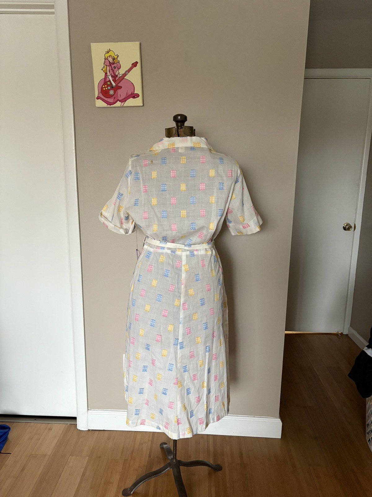 PLUS SIZE VTG 50s Patchwork Gingham Shirtwaist dr… - image 3