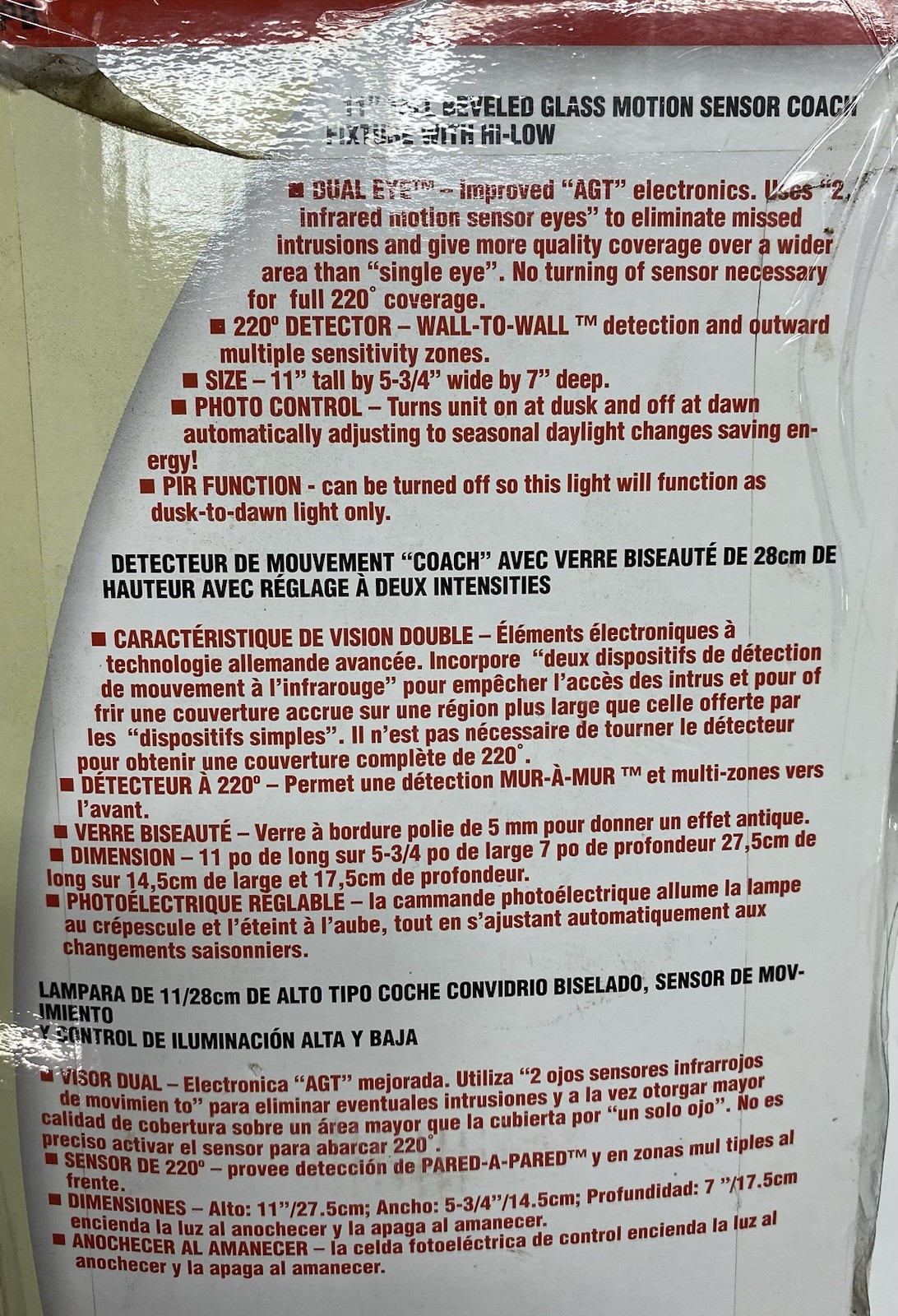 The Designers Edge Exterior Light 11” Dual Eye Motion New In Box