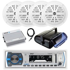 Pyle Marine Receiver, 4x 4'' Speakers, Antenna, Bluetooth Amp, Stereo Housing