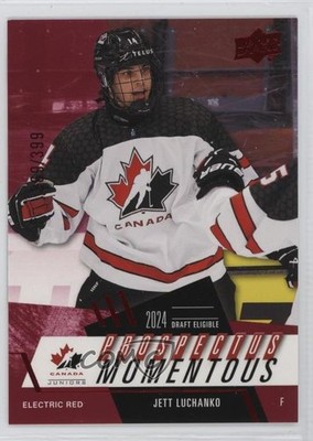 2024 Team Canada Juniors Electric Red 369/399 Jett Luchanko #PM-23 Rookie RC 7l6