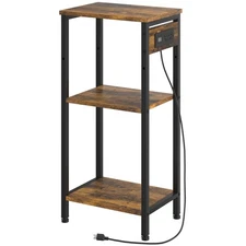 Tall End Table with Charging Station, 3 Tier Narrow Tall Nightstand with Stor...