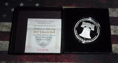 Silver Shield 2017 Liberty Bell Proof. Comes with box and COA 215 of 550.