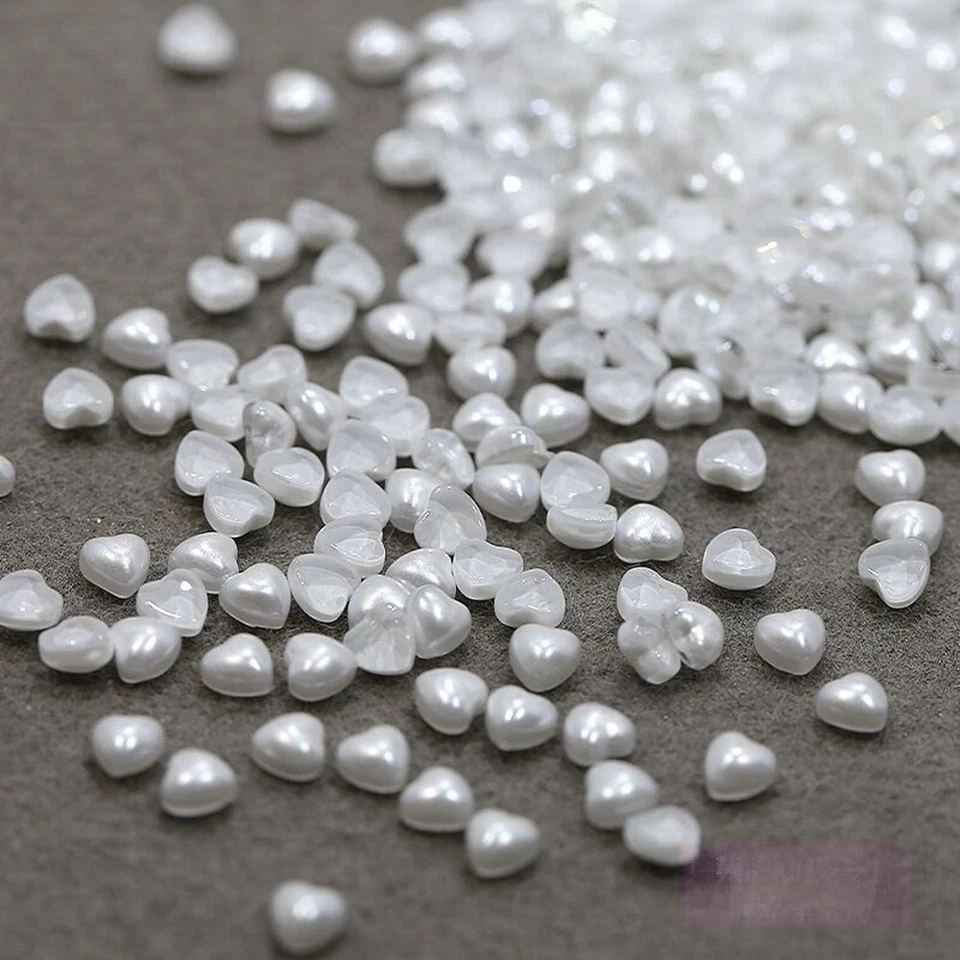 2000Pure White Acrylic Half Pearl Tiny FlatBack Heart Bead 4X4mm Scrapbook Craft - Image 3 of 4