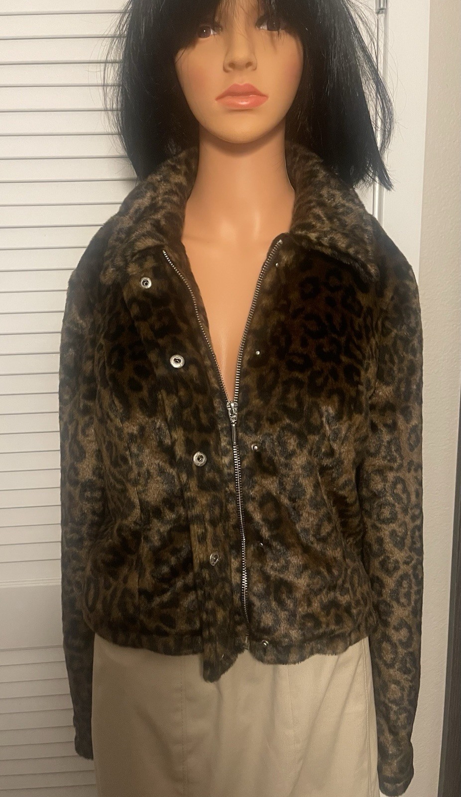 PONY GUESS Giacca donna finto pelo di cavallo leopardato nero marrone taglia small