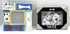 Dog Themed Picture Frames Ceramic Square GOOD DOG and WOOF 4x6" Lot of 2