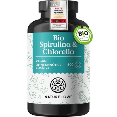 NATURE LOVE  Bio Spirulina + Bio Chlorella - je 3000mg Spirulina & Chlorella/Tag