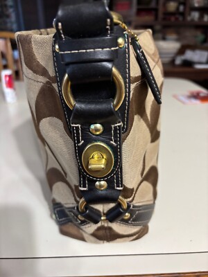 Coach Carly Signature Hobo Bag Khaki Purse E0726-10619 Good