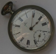 Omega Pocket Watch open face nickel chromiun case 50 mm. in diameter