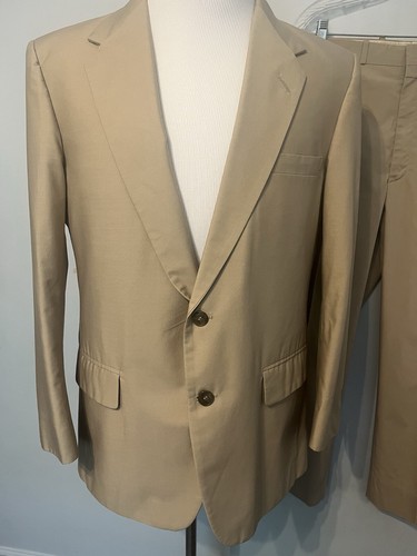 Men's Farrah Tan Brown Cotton Blend Summer 2pc Suit 2 Button sz 44R Pants 37X27" - Picture 12 of 18