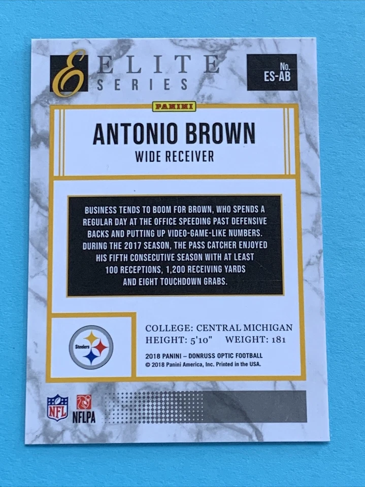 2018 Panini Donruss Optic Antonio Brown Elite Series #ES-AB Pittsburgh Steelers - Image 2 of 2