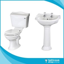 Traditional Toilet & Basin Sink 4 Piece Bathroom Suite Cistern Soft Close Seat 