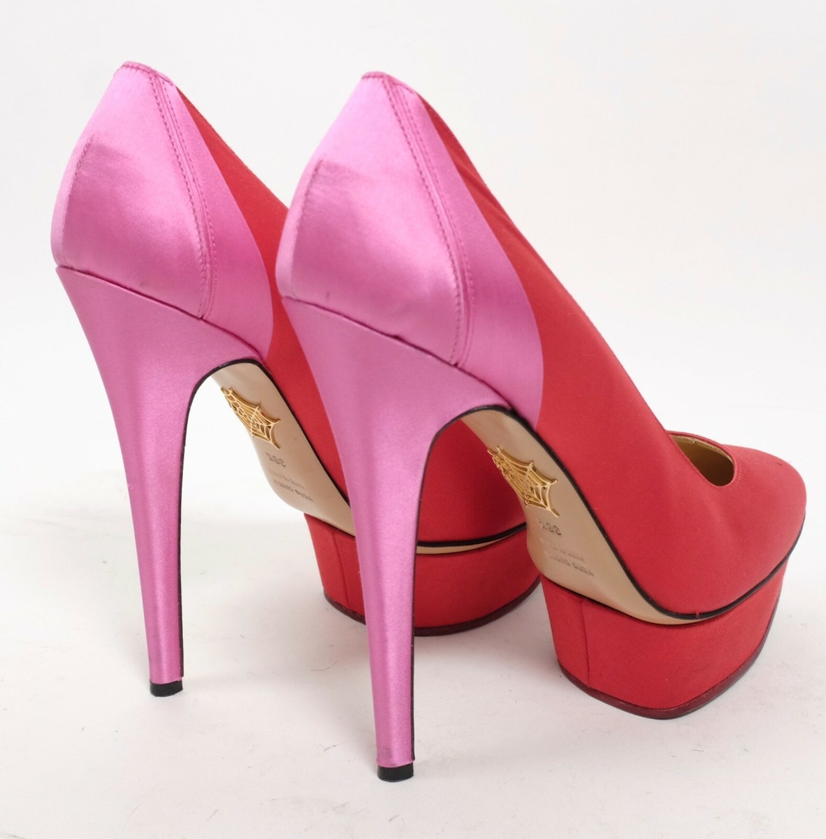 Charlotte Olympia sz 38.5 US 8.5 shoes pink red silk