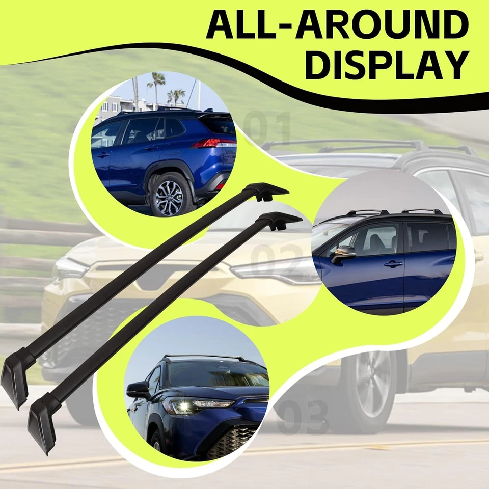 220 LBS Cross Bar Roof Rack for 2022-2024 Toyota Corolla Cross & Hybrid Black - Image 3 of 4